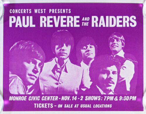 1970 Paul Revere & The Raiders Monroe Civic Center Handbill Excellent 77