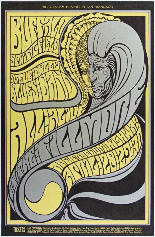 1967 BG-61 Buffalo Springfield Fillmore Auditorium Poster Near Mint 89