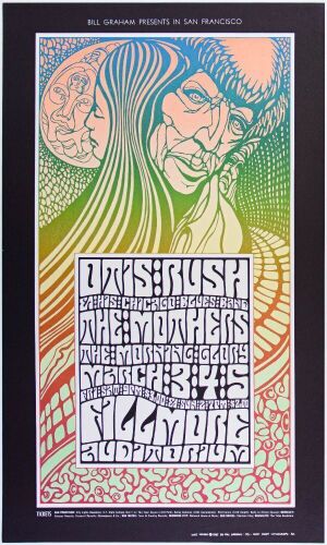1967 BG-53 Otis Rush Frank Zappa The Mothers Fillmore Auditorium Poster Near Mint 89