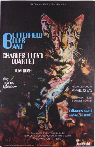 1968 AOR-2.98 Paul Butterfield Charles Lloyd Tom Rush Fillmore East Poster Near Mint 81