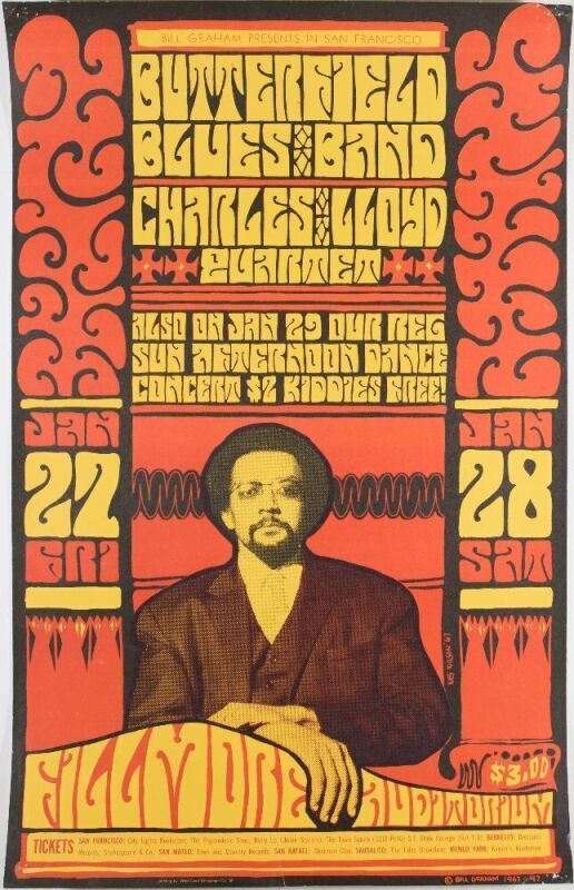 1967 BG-47 Butterfield Blues Band Charles Lloyd Quartet Fillmore Auditorium Poster Excellent 73