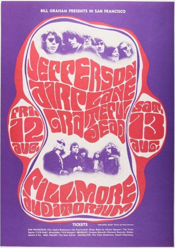 1966 BG-23 Jefferson Airplane Grateful Dead Fillmore Auditorium RP2 Poster Near Mint 87