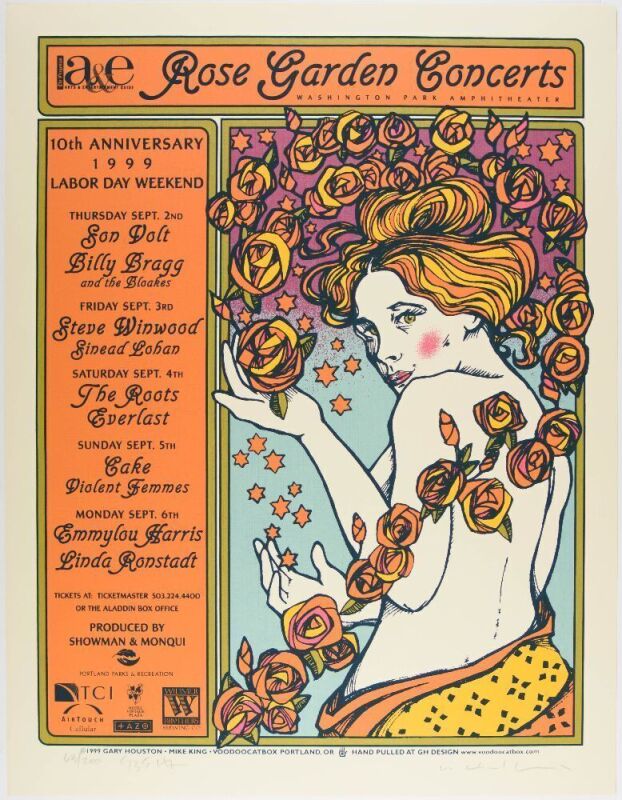 1995 The Roots Steve Winwood Emmylou Harris Rose Garden Calendar Signed Gary Houston Poster Mint 91