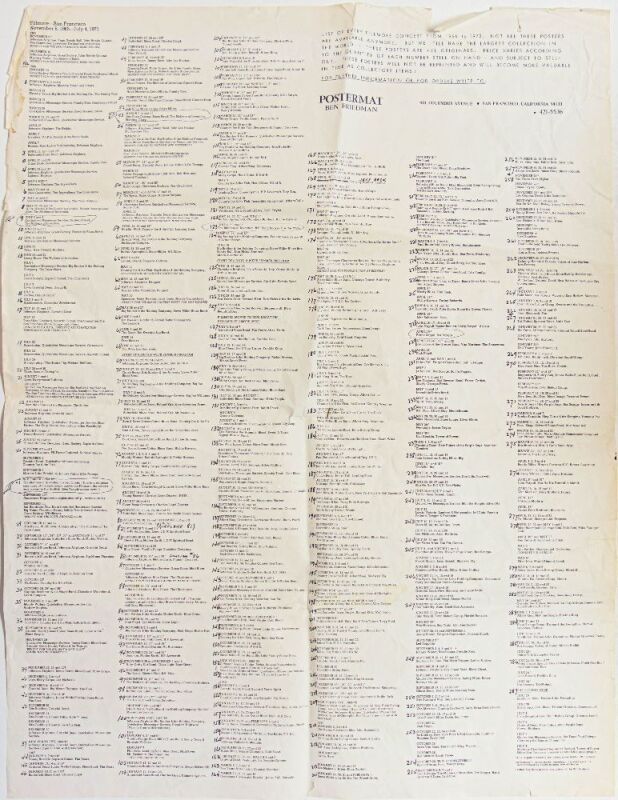 Lot of 2 Vintage Postermat Ben Friedman Fillmore Shows 1966-1972 Large Folded List Posters Fine 59