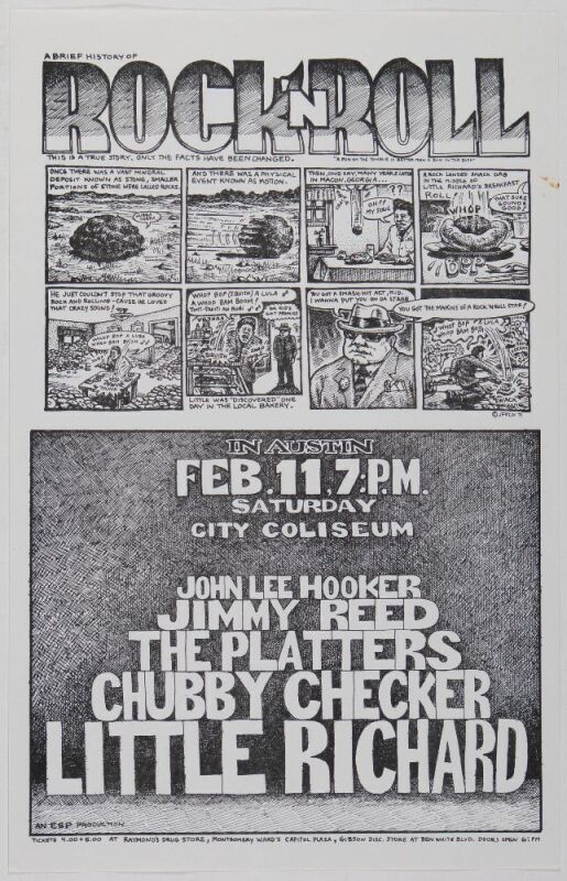 1971 Jim Franklin Little Richard John Lee Hooker City Coliseum Austin Poster Near Mint 81