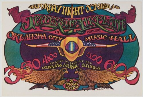 1969 Jefferson Airplane Oklahoma City Music Hall Handbill Near Mint 89
