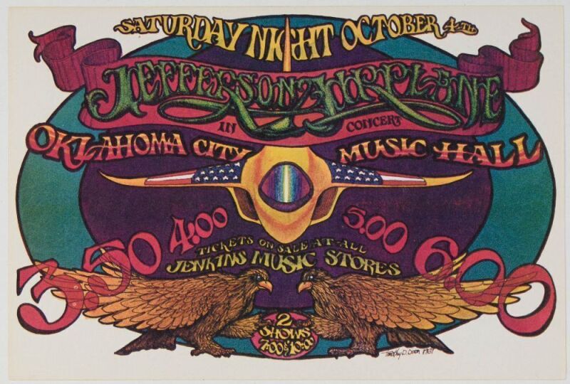 1969 Jefferson Airplane Oklahoma City Music Hall Handbill Near Mint 89