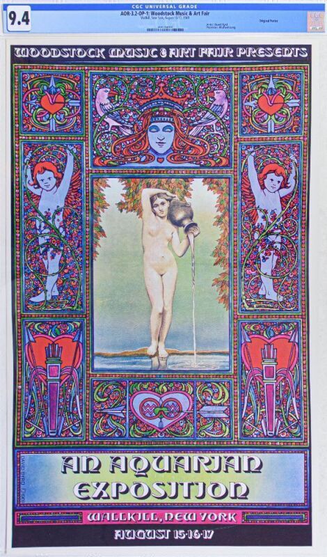 1969 AOR-3.2 David Byrd Woodstock Festival Wallkill New York Poster CGC 9.4