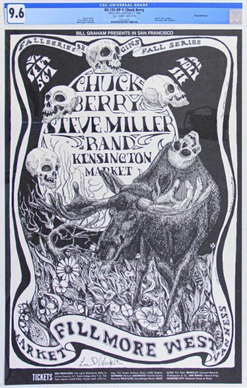 1968 BG-135 Chuck Berry Steve Miller Band Fillmore West Signed Conklin Poster CGC 9.6