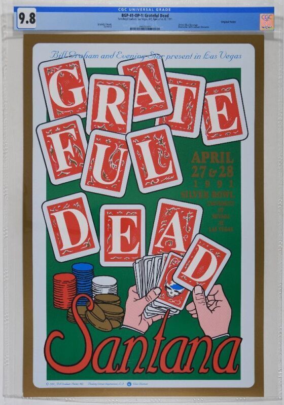 1991 BGP-41 Grateful Dead Santana The Silver Bowl Las Vegas Poster CGC 9.8