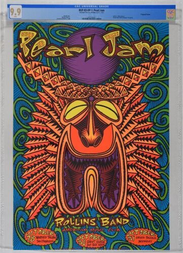 1993 BGP-83 Pearl Jam Rollins Band Warfield Theater Poster CGC 9.9