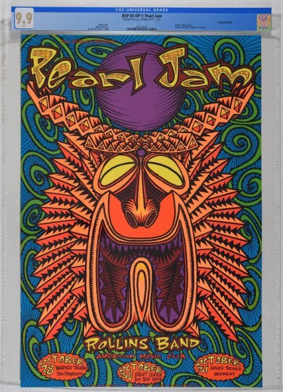 1993 BGP-83 Pearl Jam Rollins Band Warfield Theater Poster CGC 9.9