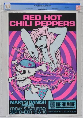 1989 NF-115 Frank Kozik Red Hot Chili Peppers Primus The Fillmore Poster CGC 9.9