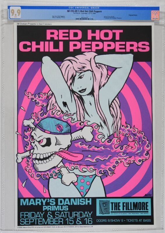 1989 NF-115 Frank Kozik Red Hot Chili Peppers Primus The Fillmore Poster CGC 9.9