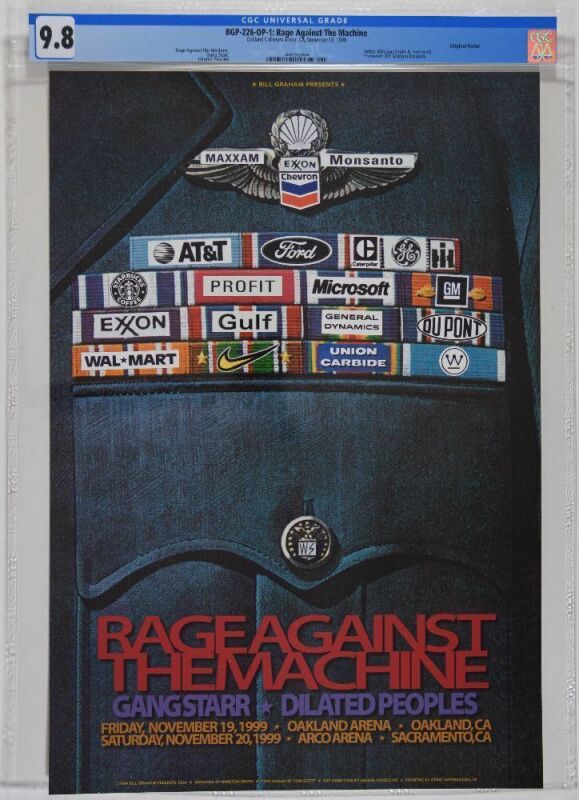 1999 BGP-226 Rage Against the Machine Oakland Arena & Arco Arena Poster CGC 9.8