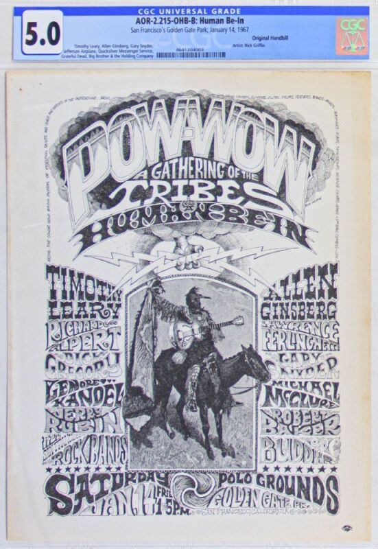 1967 AOR-2.215 Rick Griffin Grateful Dead Timothy Leary The Human Be In Golden Gate Park Handbill CGC 5.0