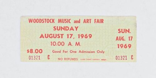1969 Woodstock Music & Art Festival Sunday Ticket Near Mint 85