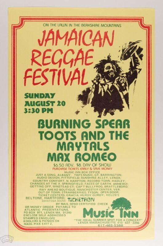 1978 Burning Spear Toots & The Maytals Jamaican Reggae Festival Lenox Poster Near Mint 89