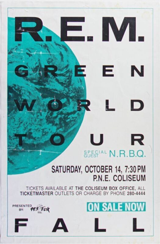 1989 R.E.M NRBQ PNE Coliseum Vancouver Poster Extra Fine 65