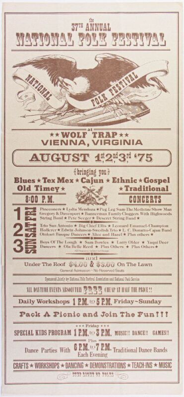 1975 Pete Seeger 37th Annual National Folk Festival Wolf Trap Virginia Mailer Excellent 75