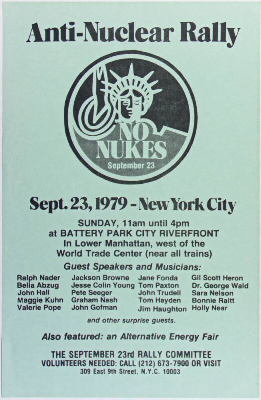 1979 Bonnie Raitt Jackson Brown No Nukes Rally Poster Mint 91