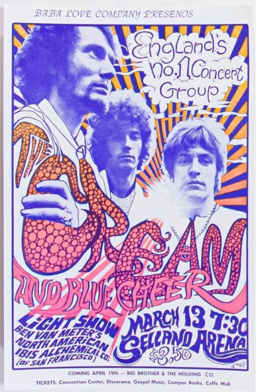 1968 Cream Blue Cheer Selland Arena Fresno Handbill Mint 91