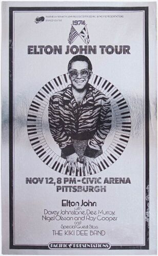 1974 Elton John Pittsburgh Civic Arena Foil Poster Excellent 77