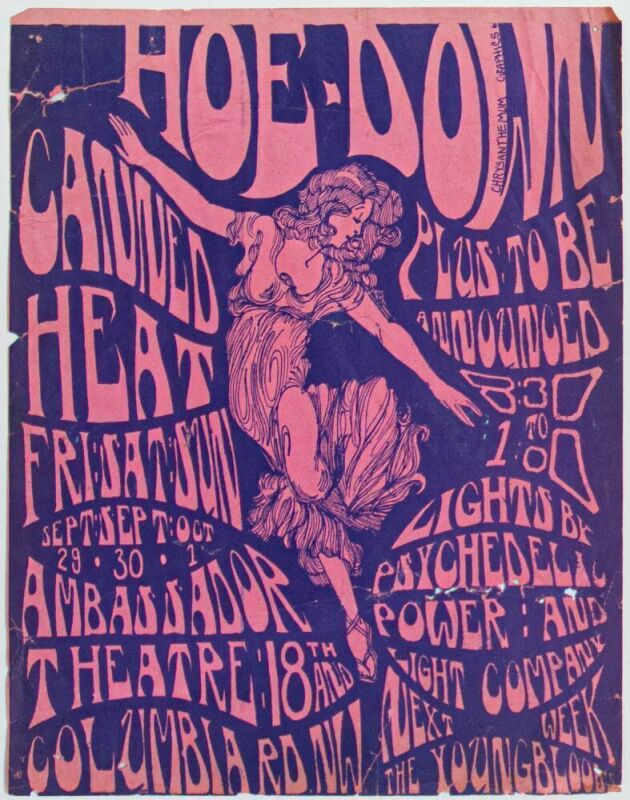 1967 Canned Heat The Ambassador Theatre Washington D.C. Flyer Extra Fine 61