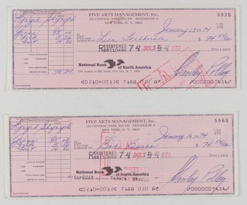 1974 Pair of FA Management Checks to Lynyrd Skynyrd 2 Members Bassist Leon Wilkeson & Drummer Bob Burns
