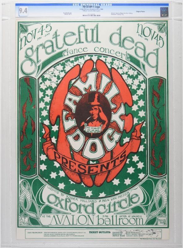 1966 FD-33 Grateful Dead Oxford Circle Avalon Ballroom Signed Mouse Poster CGC 9.4