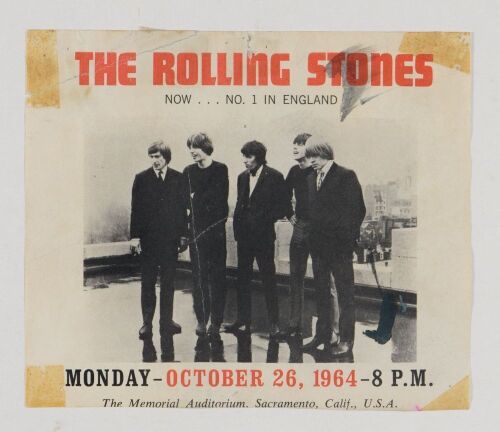 1964 Rolling Stones Sacramento Memorial Auditorium Handbill Fine 50 Trimmed