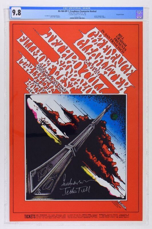 1969 BG-164 Creedence Clearwater Revival Jethro Tull Fillmore Signed Ian Anderson Poster CGC 9.8