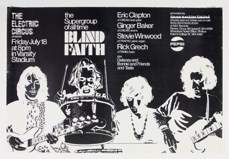 1969 Blind Faith Delaney Bonnie & Friends Varsity Stadium Toronto Poster Near Mint 81