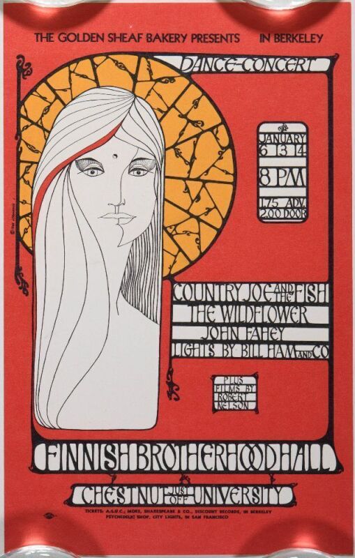 1967 AOR-2.270 Country Joe & The Fish The Finnish Brotherhood Hall Berkeley Handbill Near Mint 89
