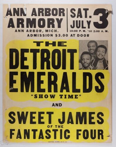 1971 The Detroit Emeralds The Ann Arbor Armory Globe Printing Cardboard Poster Extra Fine 61