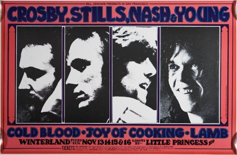 1969 BG-200 Crosby Stills Nash Young Winterland Poster Near Mint 81