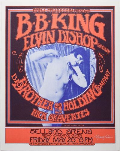 1971 B.B. King Big Brother Elvin Bishop Selland Arena Signed Tuten Poster Near Mint 87