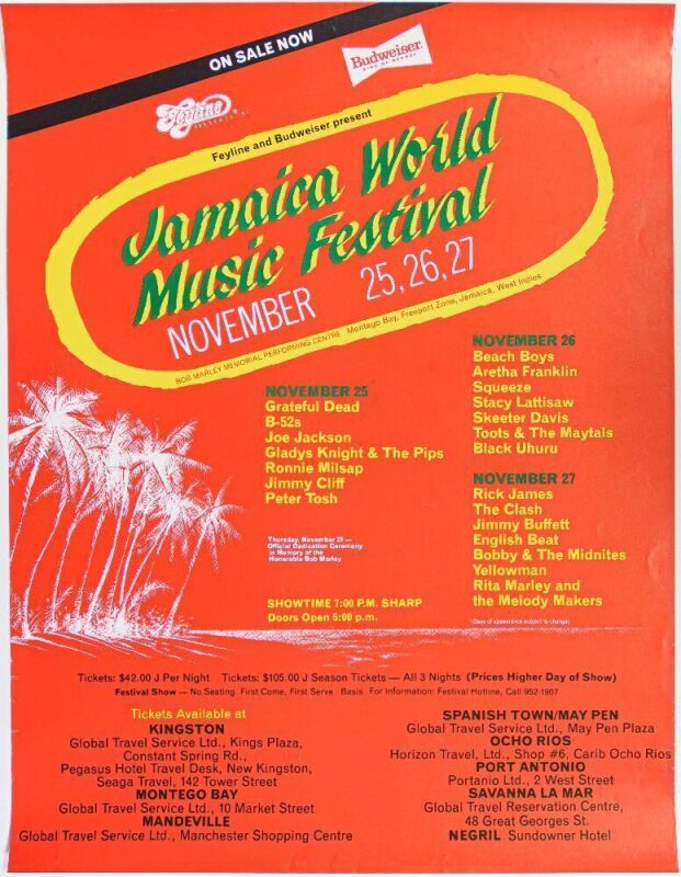 1982 AOR-4.241 Grateful Dead The Clash The Jamaica World Festival Poster Near Mint 83