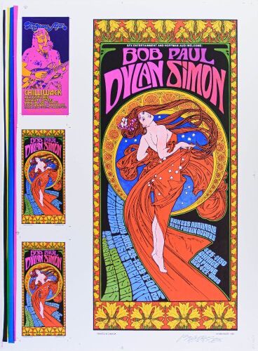 1999 Bob Masse Bob Dylan Paul Simon The Meadows Music Theatre Hartford Uncut Signed Masse Proof Poster Mint 91