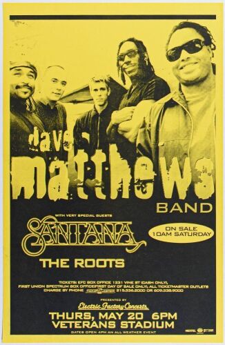 1999 Dave Matthews Band Santana Veterans Stadium Philadelphia Poster Mint 91