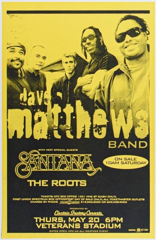 1999 Dave Matthews Band Santana Veterans Stadium Philadelphia Poster Mint 91