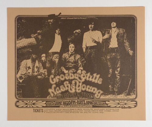 1970 Crosby Stills Nash Young Portland Coliseum Poster Mint 93