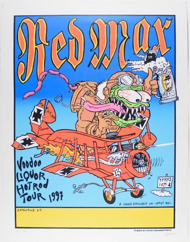 1997 Frank Kozik Red Max Voodoo Liquor Hot Rod LE Signed Kozik Tour Blank Poster Near Mint 81