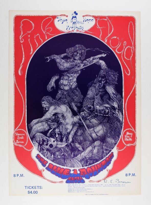1970 Pink Floyd Terrace Ballroom Salt Lake City Signed Brown Poster Excellent 73