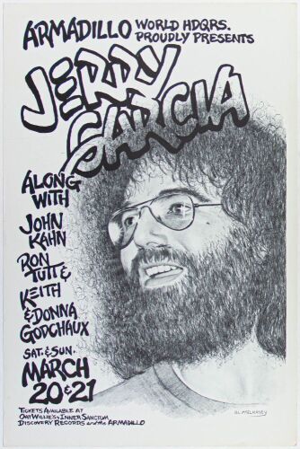1976 Jerry Garcia Band Armadillo World Headquarters Austin Poster Excellent 79