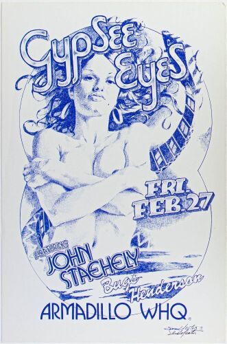 1976 Gypsee Eyes Armadillo World Headquarters Austin Signed Yeates Poster Near Mint 83