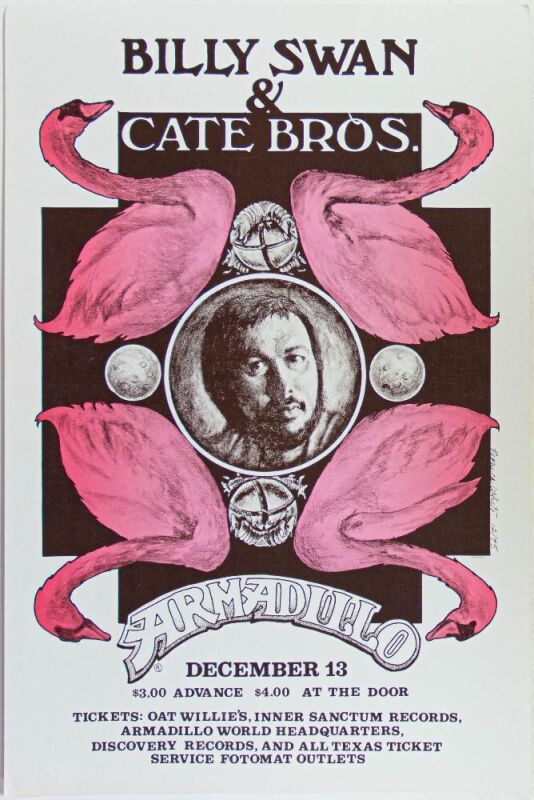 1975 Billy Swan Armadillo World Headquarters Austin Poster Near Mint 89
