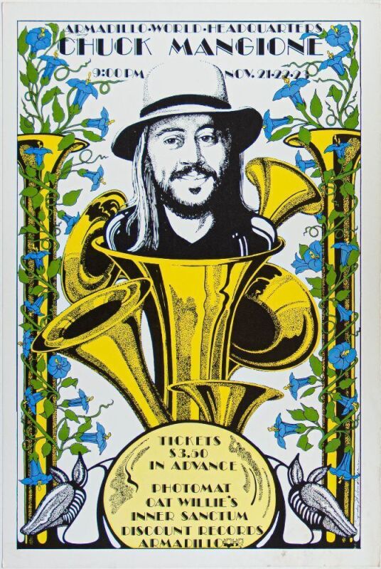 1975 Chuck Mangione Armadillo World Headquarters Austin Poster Excellent 73
