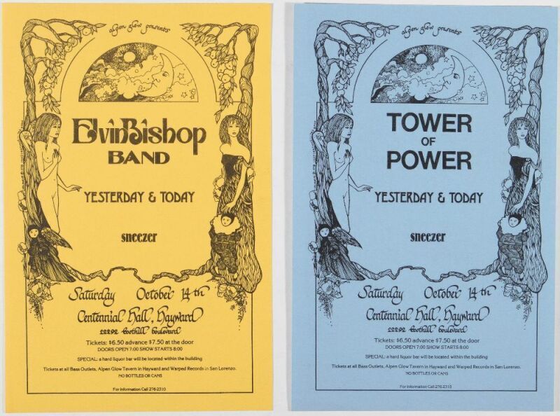 Lot of 2 Tower of Power Elvin Bishop Band Centennial Hall Hayward Flyers Near Mint 89