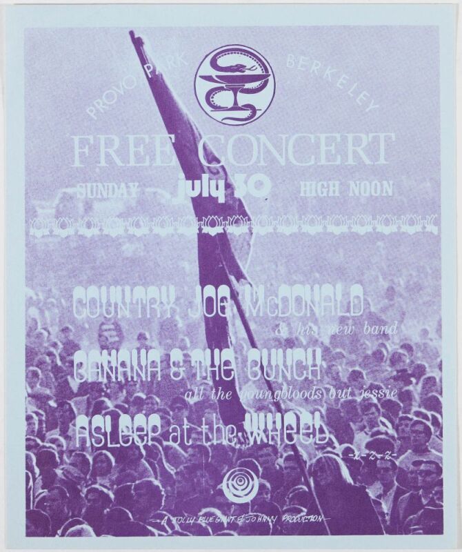 1972 Country Joe McDonald Banana & The Bunch Asleep At The Wheel Provo Park Berkeley Handbill Near Mint 89